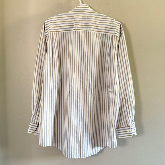 Vintage Leo Chevalier White Cotton Dress Shirt Purple/Blue & Tan Stripes - Picture 10 of 13